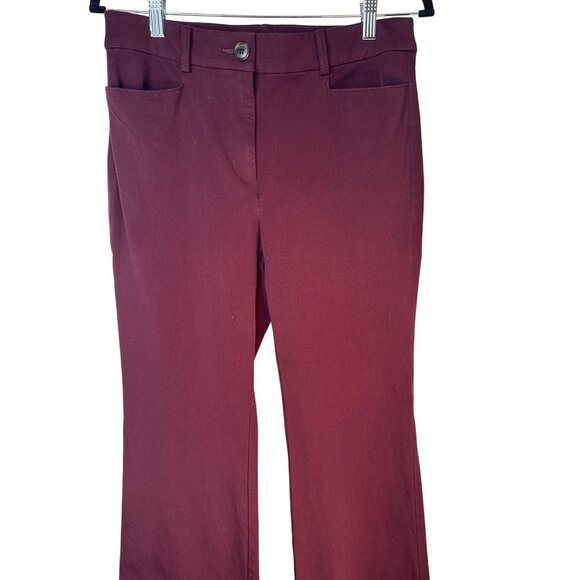 2/$30 Loft The Sutton Flare Pants Size 6 Burgundy Cotton Blend - Picture 6 of 16